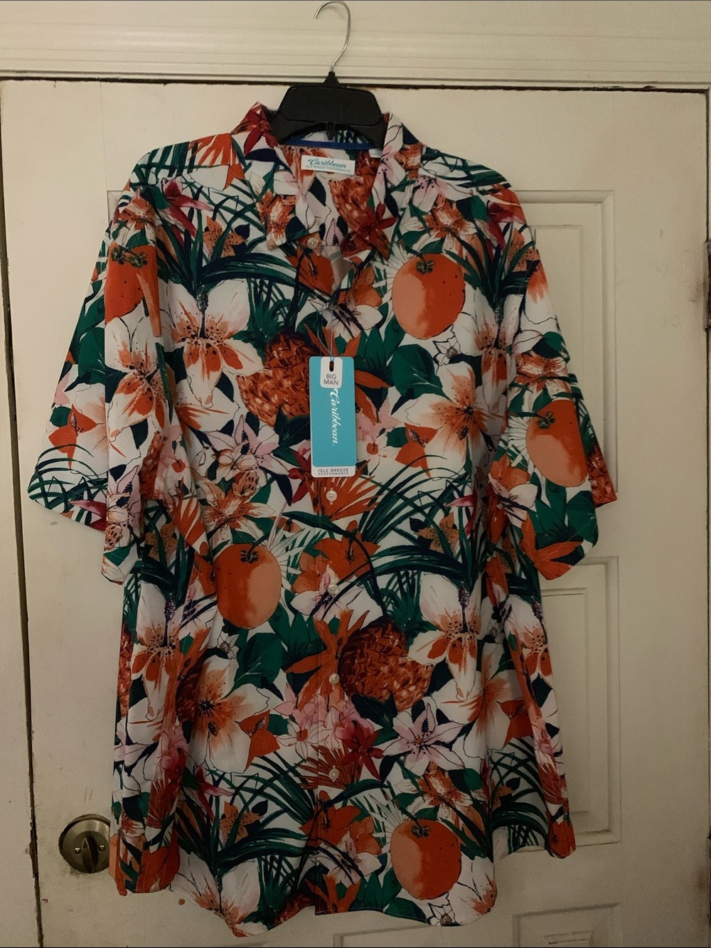 Caribbean Orange Floral Tropical Button-Down Shirt